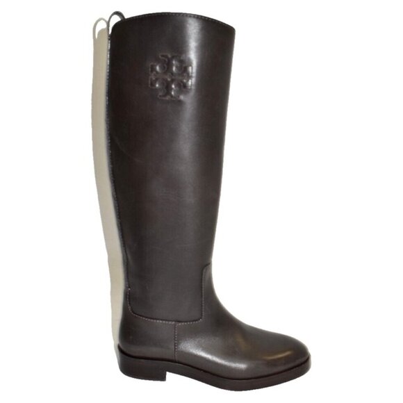 New! Tory Burch The Riding Boot Logo Embossed Coconut Brown Size 6M 141232 DD387 - Picture 2 of 8